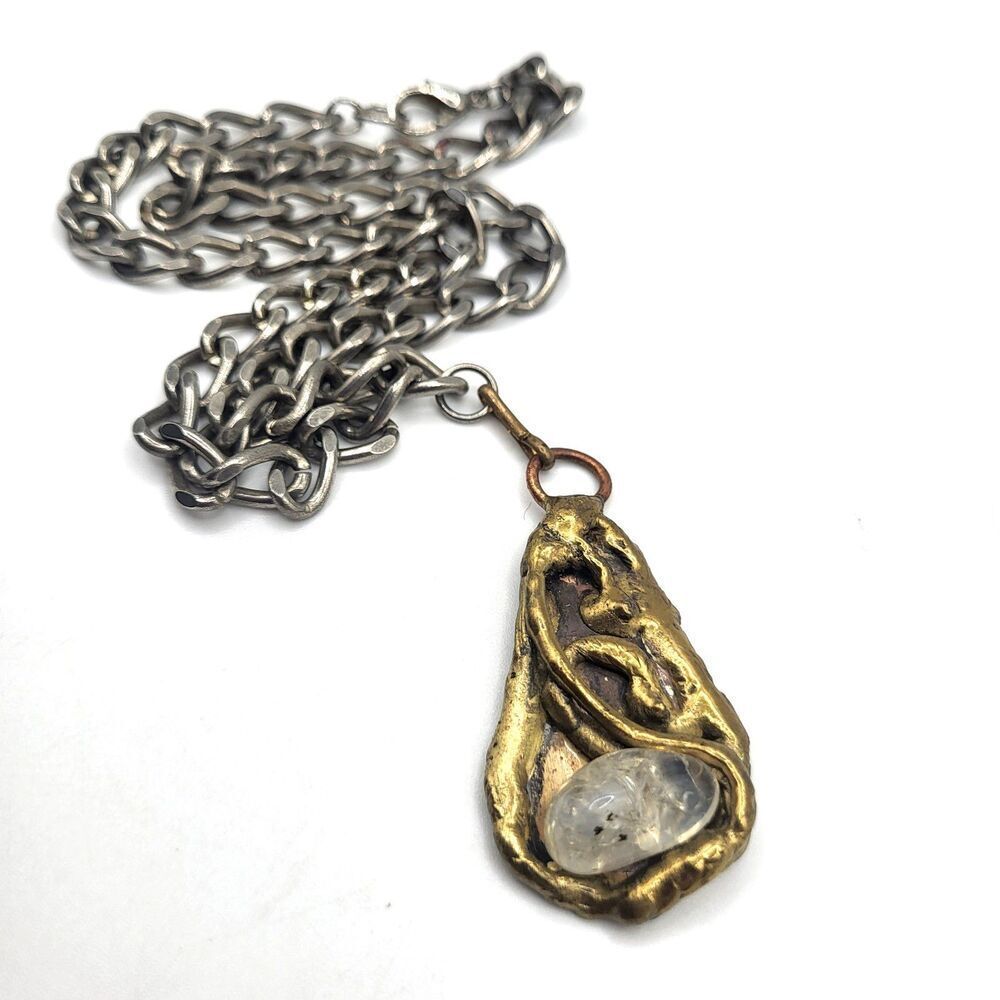 Artisan Brutalist Quartz Chunky Necklace 19in chain 2.5in pendant